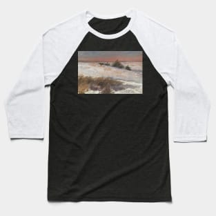 Winter Sunset Field Oil on Canvas Baseball T-Shirt